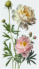 Peony in Oil paint, Flower Illustration Set. Invitations and Cards. Generative AI