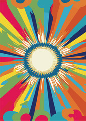 Set of backgrounds for the sun text. Set of backgrounds for hippie text, positive art, hippie art, psychedelic art inspired by the 1970s, 1960s.
The poster is bright sunny. Solar Art Festival. 