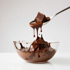 The moment when you scoop up the chocolate in the glass bowl with the spoon. Created using generative AI and image-editing software.
