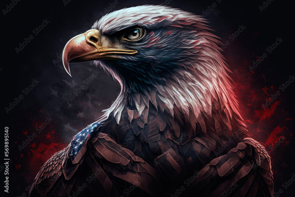 Poster Bald eagle on usa flag. Generative AI