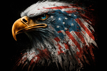 Bald eagle on usa flag. Generative AI
