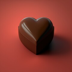 Heart-shaped chocolate. Scarlet colored background. Created using generative AI and image-editing software.