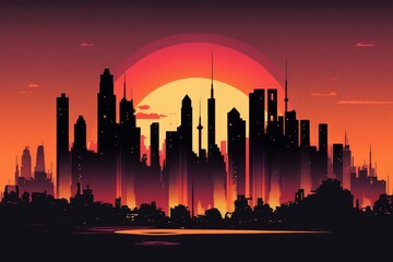 Obraz na płótnie Canvas Cityscape at sunset high detail vector, generative AI