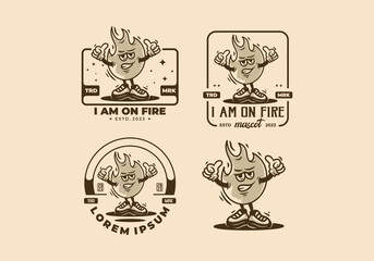 Mascot character illustration badge of a fire