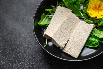 tofu soy cheese vegetable product meal food snack on the table copy space food background rustic top view