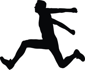 men athlete jumper in triple jump black silhouette