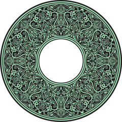 Vector green round oriental ornament. Arabic patterned circle of Iran, Iraq, Turkey, Syria. Persian frame, border..