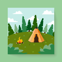 Travel scene with camping in nature forest on summer vector