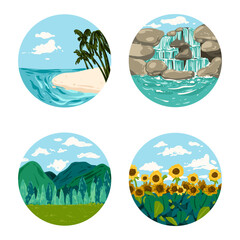 Drawing set of nature scene nice place for travel vector