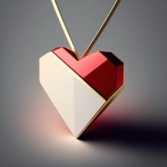 Red and white bicolor heart pendant. Gold jewelry. Created using generative AI and image-editing software.