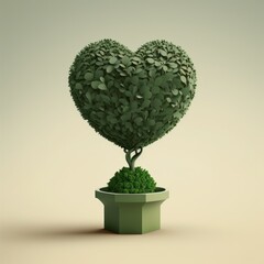 Heart shaped topiary. Beige background. Created using generative AI and image-editing software.