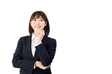 Fototapeta premium 良いことを思い浮かべるアジア人ビジネスウーマン