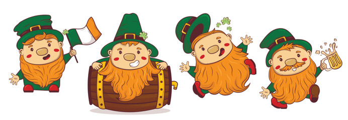 Clipart collection with cartoon doodle saint patrick redbeard gnomes