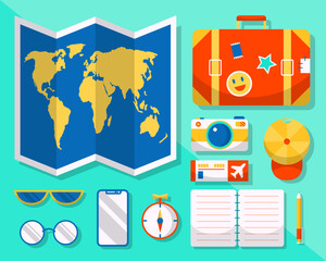Drawing symbol and icons travel in cartoon vector