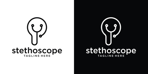 logo line design stethoscope health icon vector illustration