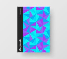 Multicolored catalog cover vector design illustration. Amazing geometric hexagons pamphlet layout.