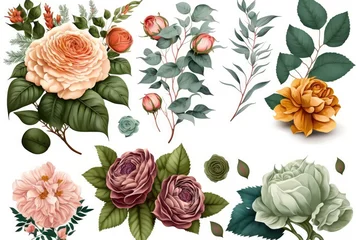 Poster set of roses and plants, ai generated © dasom