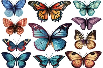 set of butterflies isolated , ai generated
