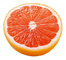 Ripe half of pink grapefruit citrus fruit isolated on transparent background