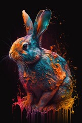 easter bunny with painting, ai generated