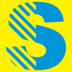 blue letters on a yellow background