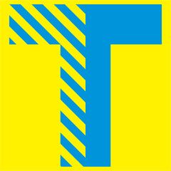 blue letters on a yellow background