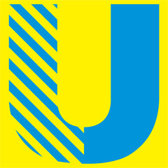 blue letters on a yellow background