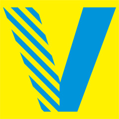 blue letters on a yellow background