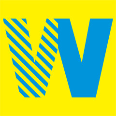 blue letters on a yellow background