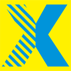 blue letters on a yellow background