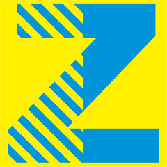 blue letters on a yellow background