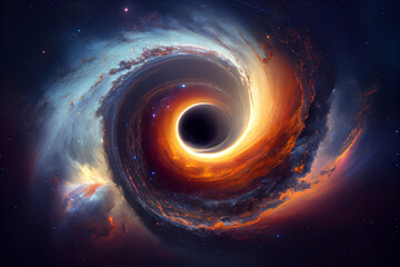 Mysterious black hole, spiral galaxy, sci fi background, generative ai illustration