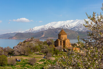 Akdamar Island in Van Lake. The Armenian Cathedral Church of the Holy Cross - Akdamar, Turkey