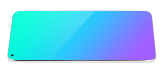 Modern white smartphone with blue touch screen lying down horizontal. Smart phone on isolated on transparent background