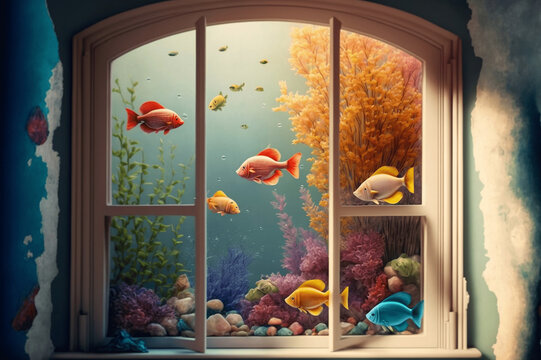 Window with aquarium outside 
