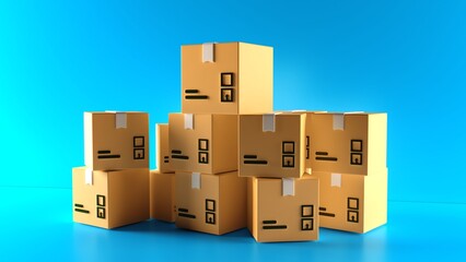 Pile of stacked cardboard box. delivery packages isolated. Minimal cargo box icon. 3d rendering.