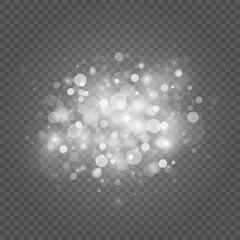 Glowing light effect with many glitter particles isolated on transparent background. Christmas abstract pattern. 
