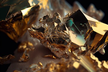 yellow gold ore, abstract crystal form gemstone surface background, Generative Ai	