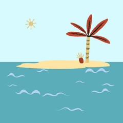 Fototapeta na wymiar Summer sun marine background. Tropical island and palm with few colors.
