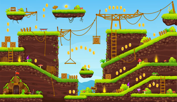 2d arcade game level cartoon jumping platform map