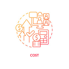 Cost red gradient concept icon. Hiring agency pricing. Expensive service. IT staffing agency disadvantage abstract idea thin line illustration. Isolated outline drawing. Myriad Pro-Bold font used