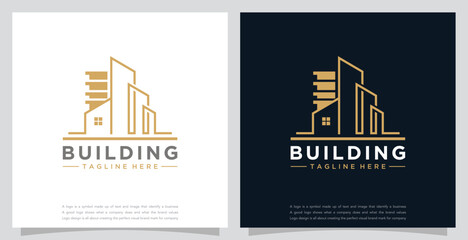 Obraz premium Building logo design template with a line shape design vector illustration building or real estate icon symbol creative.