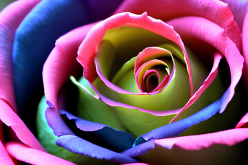 Fototapeta na wymiar A close-up photo of a rainbow colored rose. Generative AI.