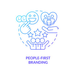 People-first branding blue gradient concept icon. Positive relationship. Recruitment trend abstract idea thin line illustration. Isolated outline drawing. Myriad Pro-Bold font used