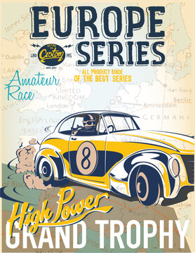 vintage race car for printing.vector old school race poster.retro race car set