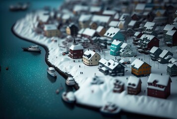 miniature style bird eye view picture of cityscape, inspired from ancient Japanese village , Generative Ai not real place