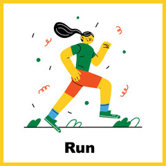 Abstract diverse women in sport. Running. Hand drawn colorful Vector. Olympic Games, competitions vector character. Athletic young woman character in sportswear. Healthy lifestyle.