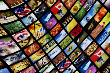 Fototapeta na wymiar wall of images or tv screens