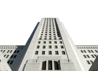 Los Angeles City Hall tower isolated with cut out sky.
