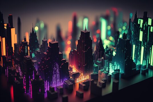 miniature style bird eye view picture of cityscape, inspired futuristic city, Generative Ai